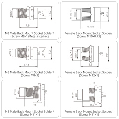 IP67 Waterproof M8 Built-in Pouring Front/Back Mount Glue Plug Connector with 30cm Electronic Wire