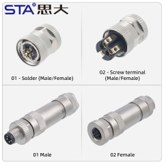 M8 Connector Straight Male / Female Metal Assembled Plug Screw Terminal Type 3 4 Pins