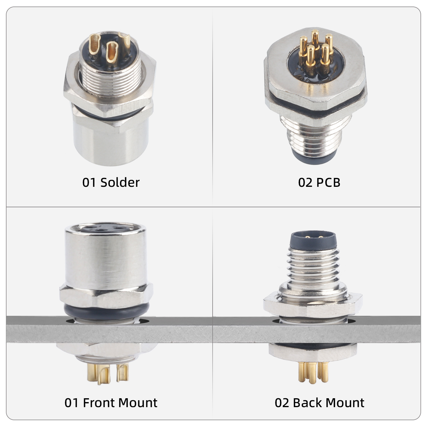 IP67 Waterproof M8 Built-in Pouring Front/Back Mount Glue Plug Connector with 30cm Electronic Wire