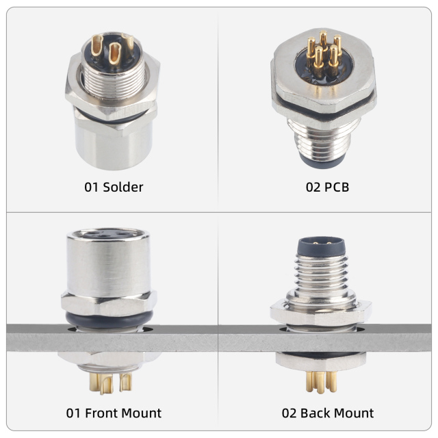 IP67 Waterproof M8 Built-in Pouring Front/Back Mount Glue Plug Connector with 30cm Electronic Wire
