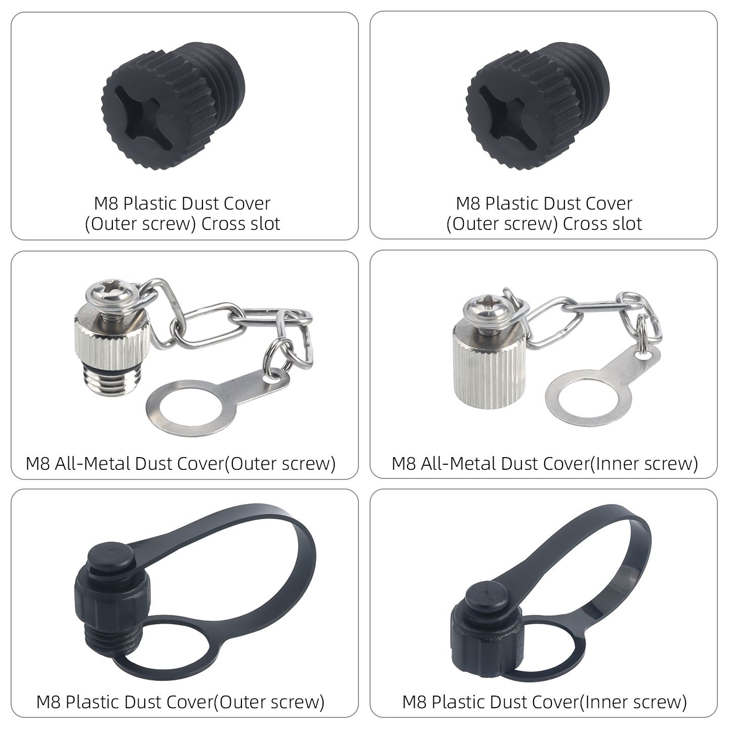 M8 Metal/Plastic Dust Cover Inner/Outer Screw, Highly Waterproof & Fire-Retardant