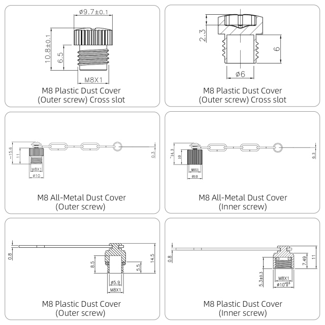 M8 Metal/Plastic Dust Cover Inner/Outer Screw, Highly Waterproof & Fire-Retardant