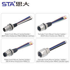 IP67 Waterproof M8 Built-in Pouring Front/Back Mount Glue Plug Connector with 30cm Electronic Wire