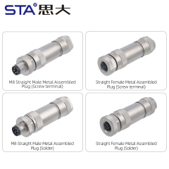 M8 Solder Straight Male / Female Metal Assembled Plug Connector 3 4 5 6 8 Pins