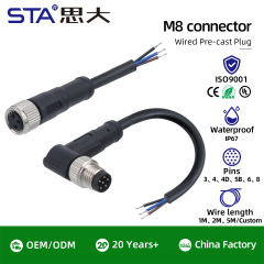 M8 Unshielded Straight Angled Male Female Overmolded Plug 3 4 5 6 8 pins