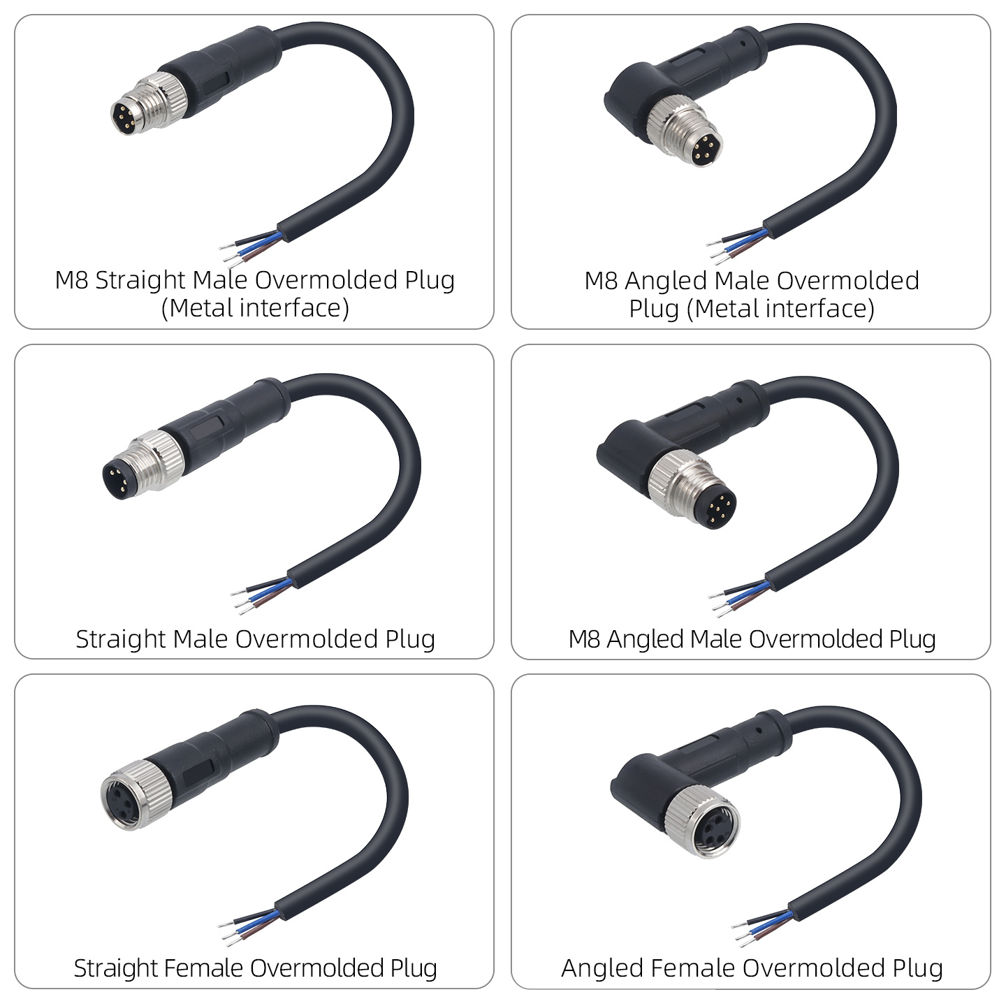 M8 Unshielded Straight Angled Male Female Overmolded Plug 3 4 5 6 8 pins