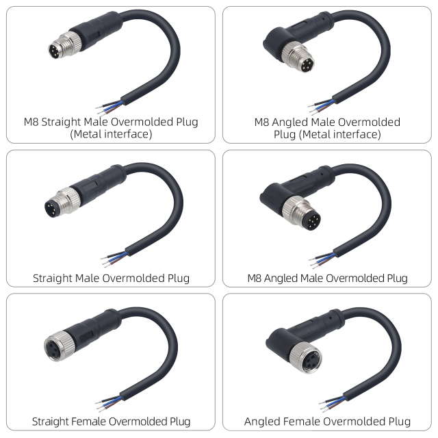 M8 Unshielded Straight Angled Male Female Overmolded Plug 3 4 5 6 8 pins