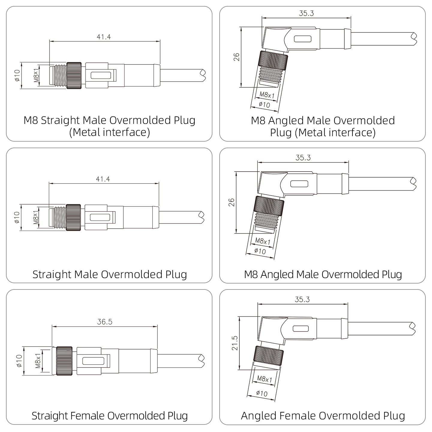 M8 Unshielded Straight Angled Male Female Overmolded Plug 3 4 5 6 8 pins