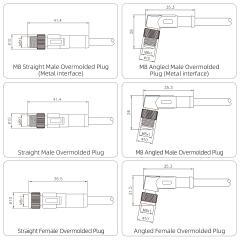 M8 Unshielded Straight Angled Male Female Overmolded Plug 3 4 5 6 8 pins