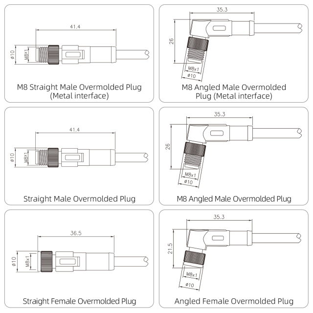 M8 Unshielded Straight Angled Male Female Overmolded Plug 3 4 5 6 8 pins