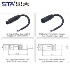 IP67 Waterproof  M8 Quick insertion Plastic Overmolded Connector 3 4 5 Pins