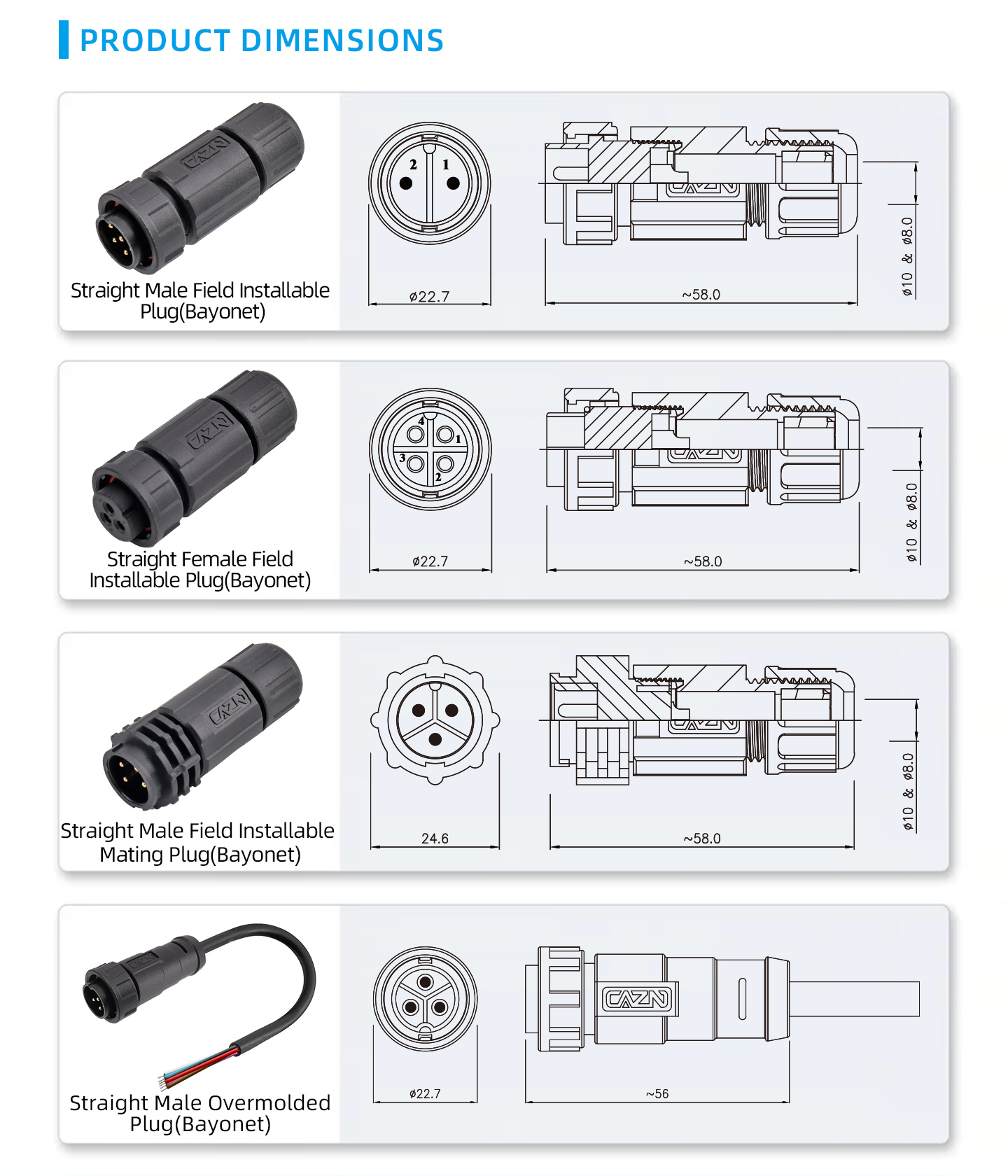C13 13/16"-28UNS bayonet waterproof connector IP67/IP68