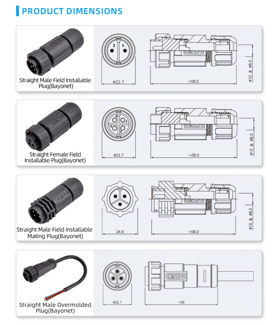 C13 13/16"-28UNS bayonet waterproof connector IP67/IP68