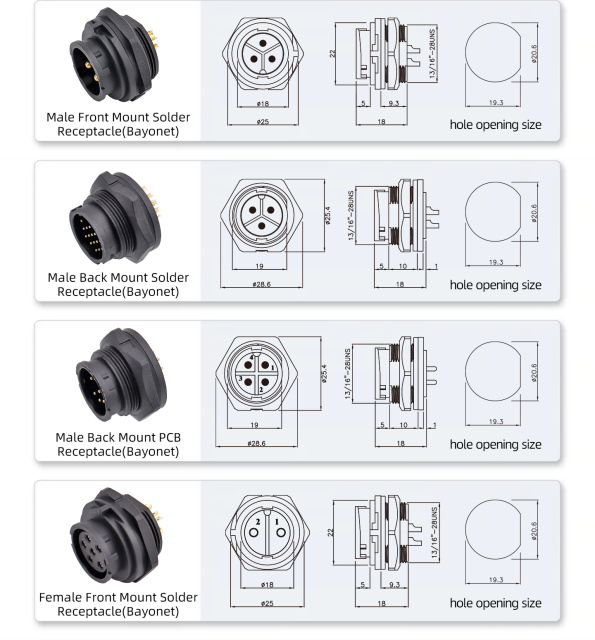 C13 13/16"-28UNS bayonet waterproof connector IP67/IP68