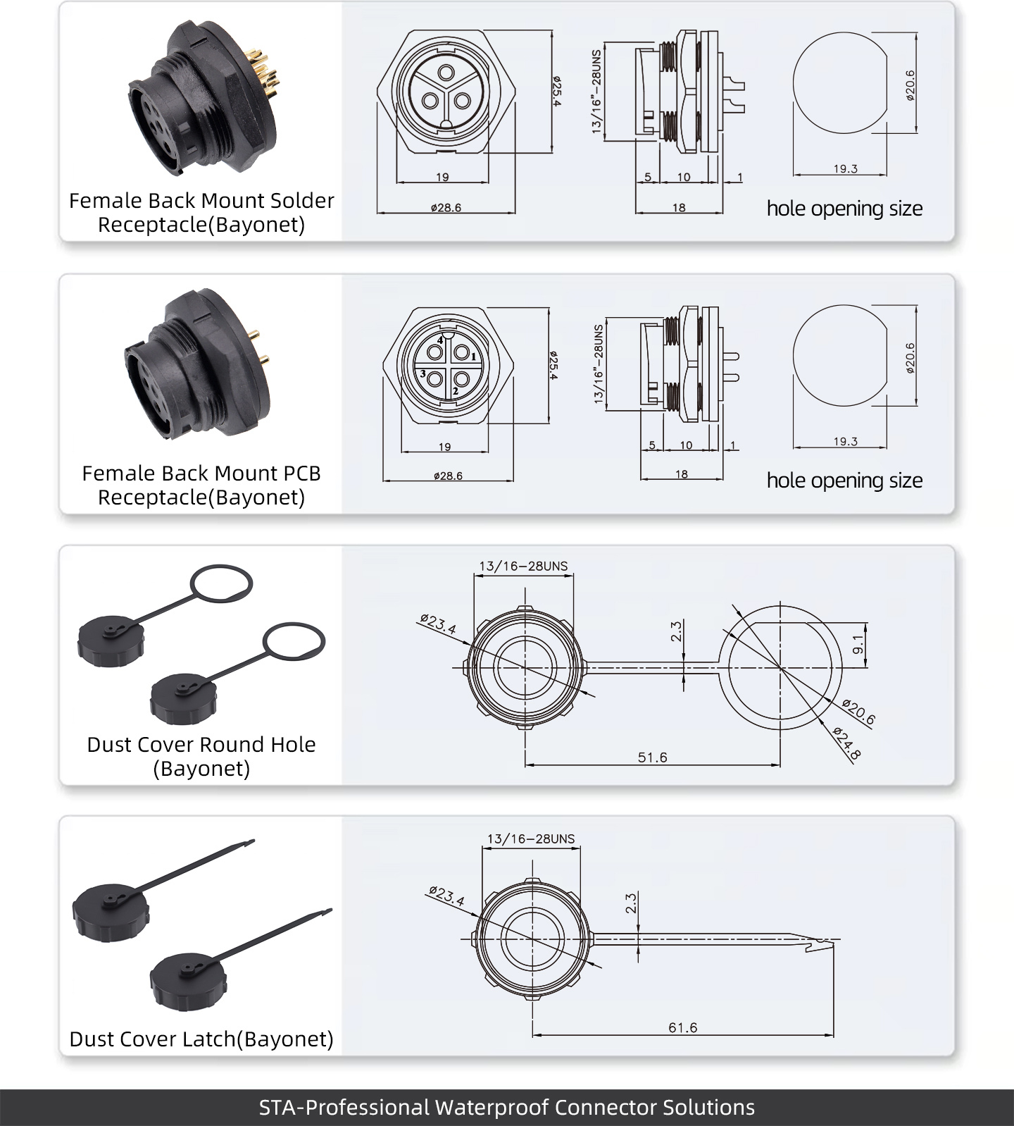 C13 13/16"-28UNS bayonet waterproof connector IP67/IP68