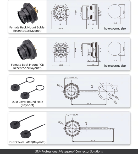 C13 13/16"-28UNS bayonet waterproof connector IP67/IP68