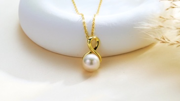 7-8mm White Akoya Pearl Pendant and Zirconia Necklace