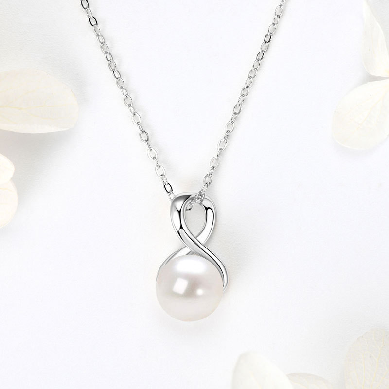 7-8mm White Akoya Pearl Pendant and Zirconia Necklace