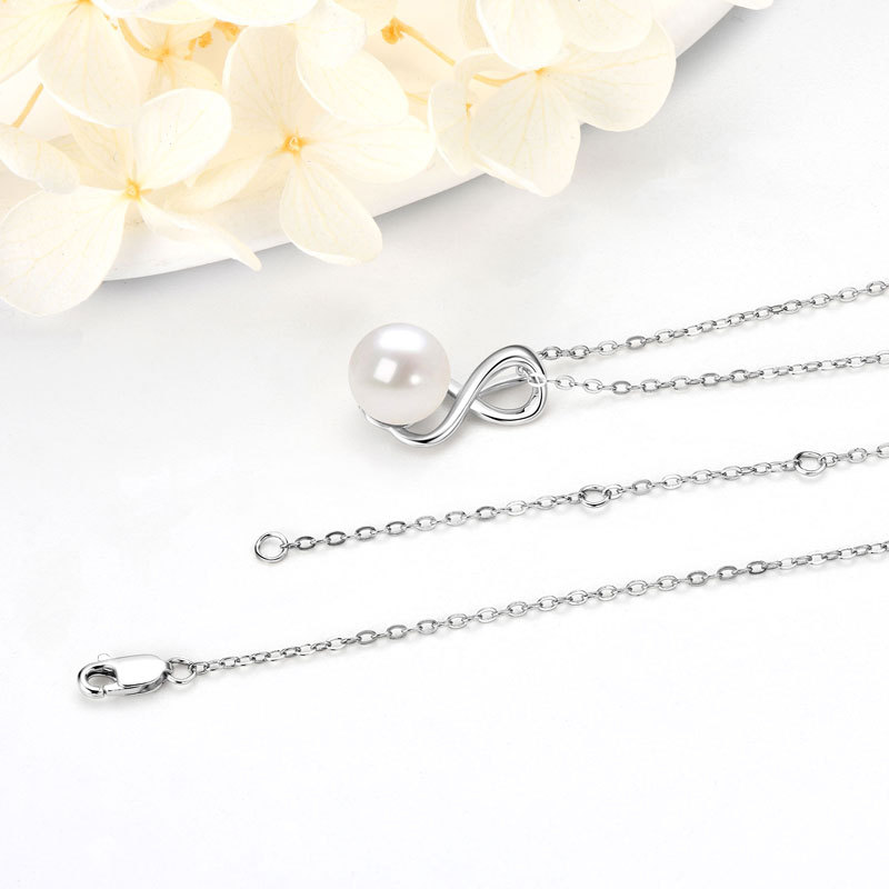 7-8mm White Akoya Pearl Pendant and Zirconia Necklace