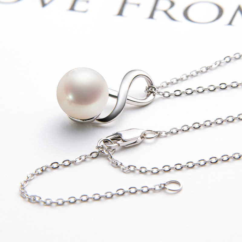 7-8mm White Akoya Pearl Pendant and Zirconia Necklace