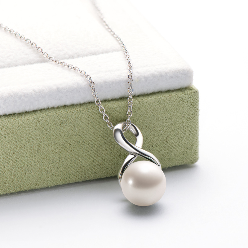 7-8mm White Akoya Pearl Pendant and Zirconia Necklace