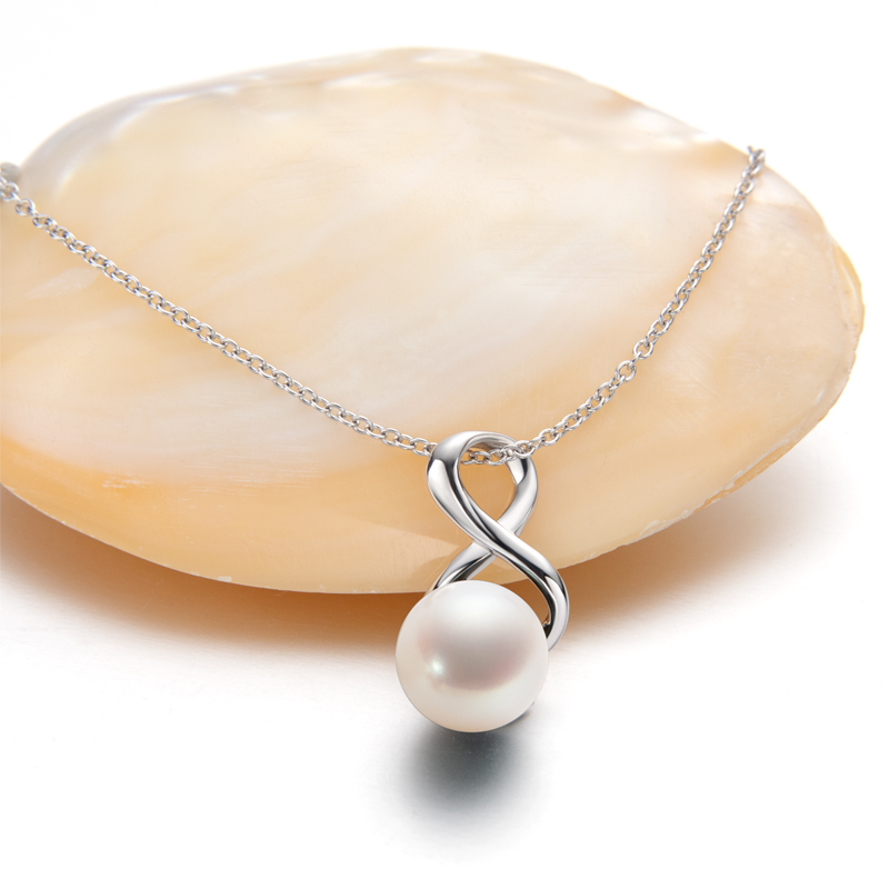 7-8mm White Akoya Pearl Pendant and Zirconia Necklace