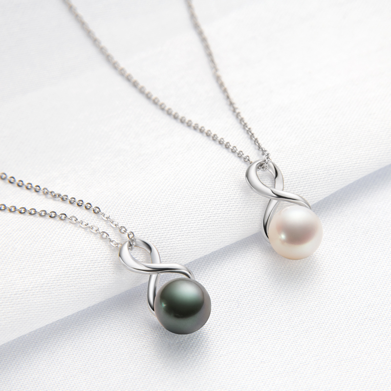 7-8mm White Akoya Pearl Pendant and Zirconia Necklace