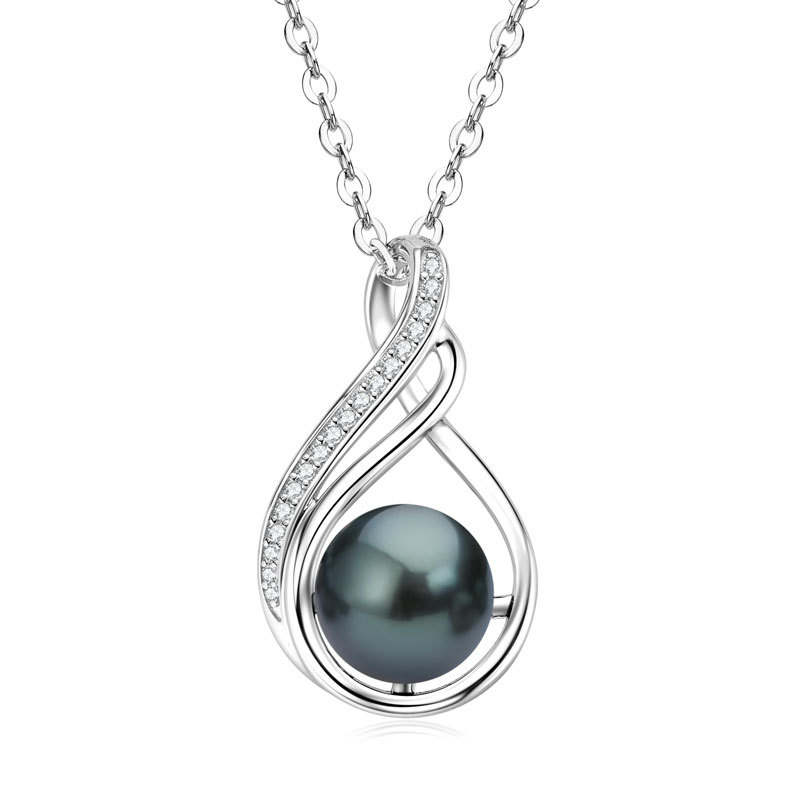 9-10mm Seawater Tahitian Black Pearl with 1mm/0.9mm/0.8mm Moissanite Infinity Pendant Necklace
