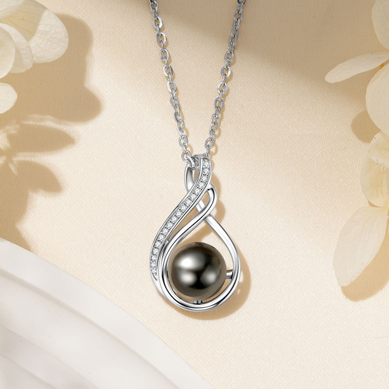 9-10mm Seawater Tahitian Black Pearl with 1mm/0.9mm/0.8mm Moissanite Infinity Pendant Necklace