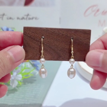 5 mm (Round) & 8x10 mm (Oval) White Shell Bead Pearl Hook Earrings