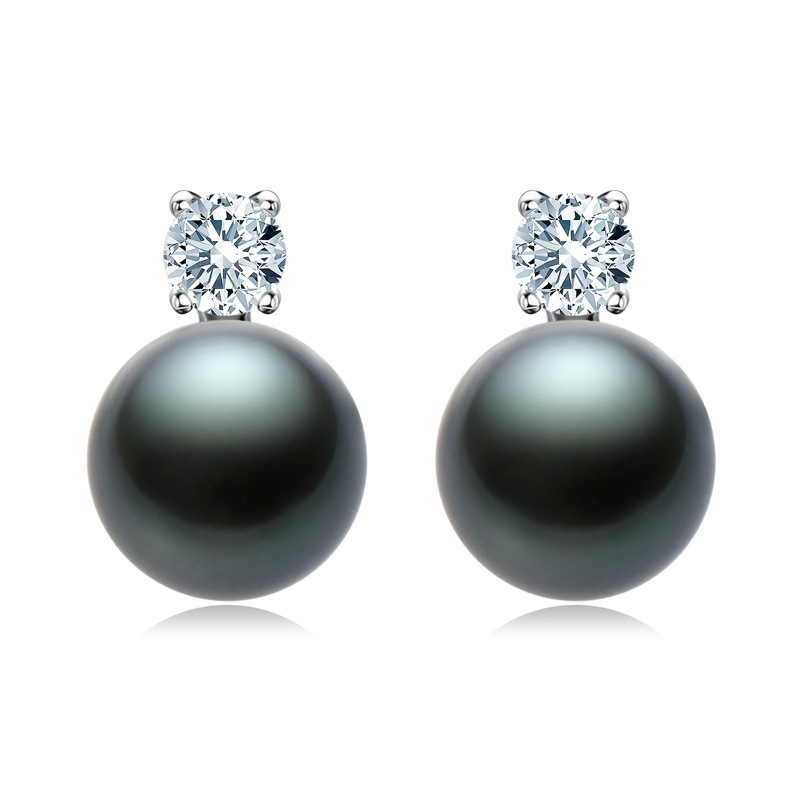 9-10 mm Natural Tahitian Black Pearl Classic Stud Earrings (with GRA Certification)