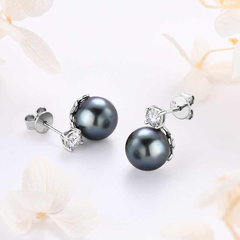 9-10 mm Natural Tahitian Black Pearl Classic Stud Earrings (with GRA Certification)