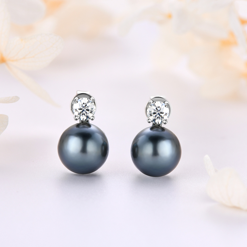 9-10 mm Natural Tahitian Black Pearl Classic Stud Earrings (with GRA Certification)