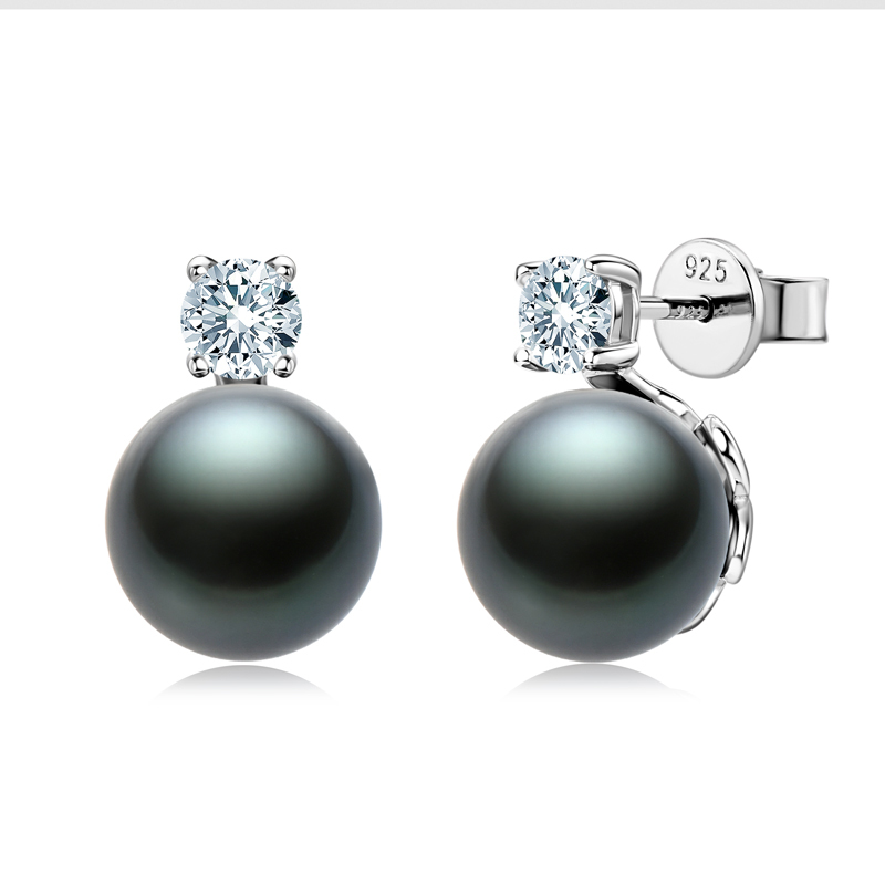 9-10 mm Natural Tahitian Black Pearl Classic Stud Earrings (with GRA Certification)