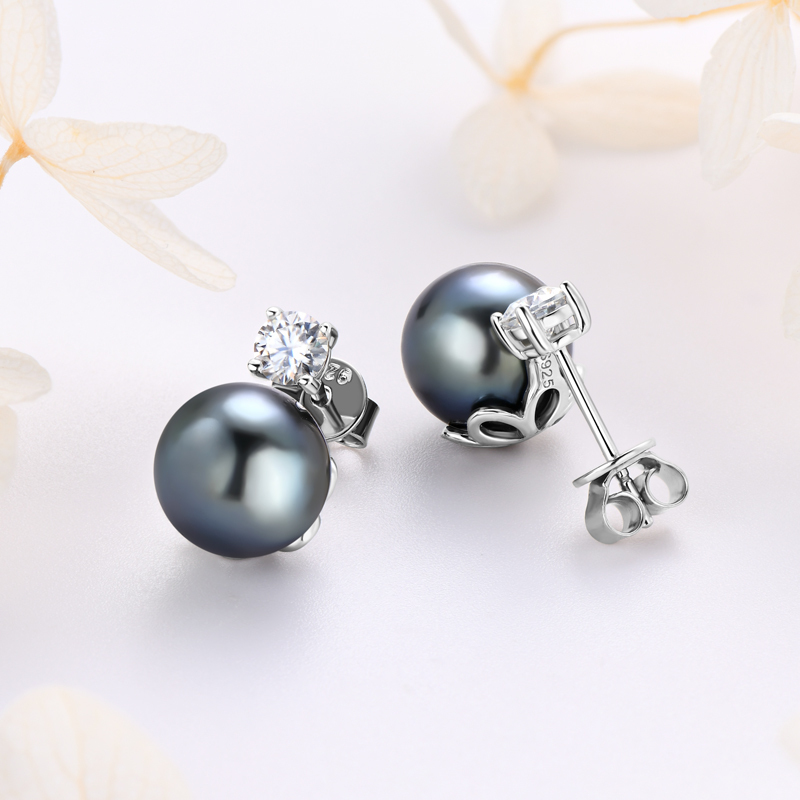 9-10 mm Natural Tahitian Black Pearl Classic Stud Earrings (with GRA Certification)