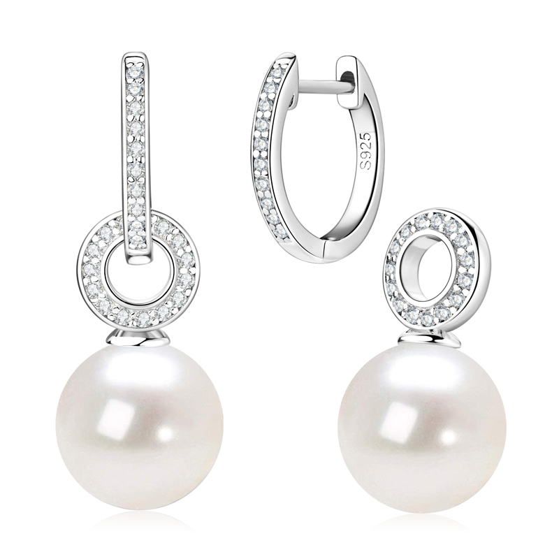 High-grade 9-10 mm  AAAA Shell Pearl with Zircon Stones  Hoop Earrings