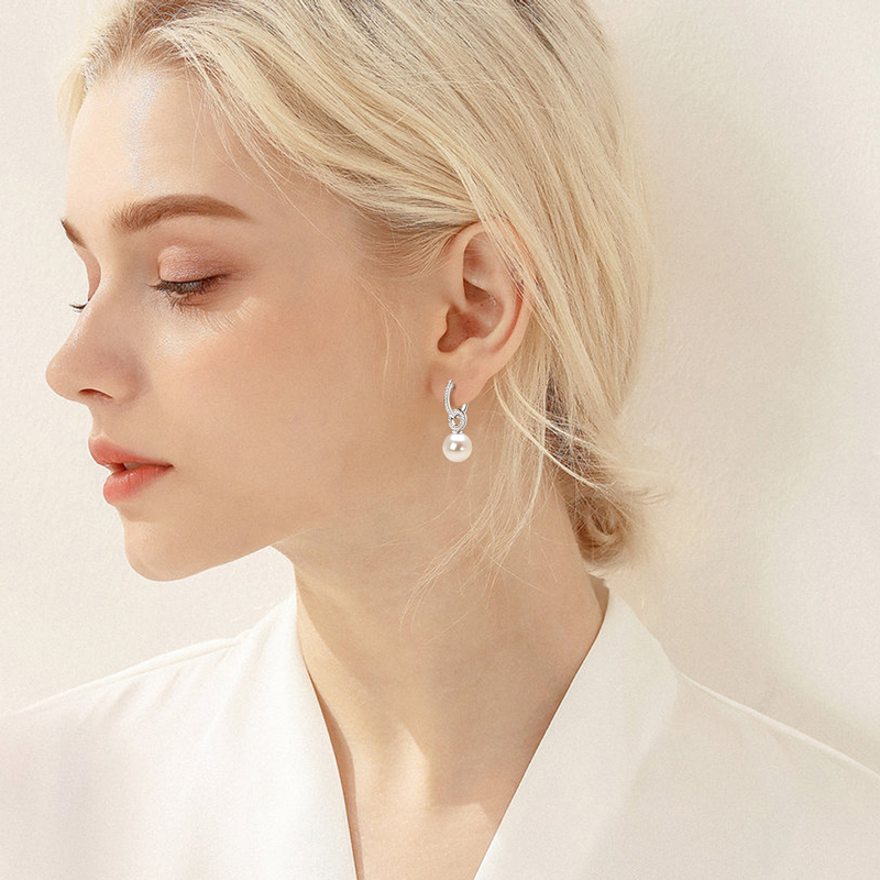 High-grade 9-10 mm  AAAA Shell Pearl with Zircon Stones  Hoop Earrings