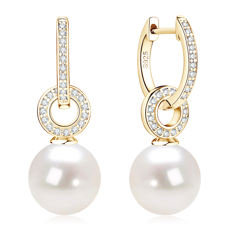 High-grade 9-10 mm  AAAA Shell Pearl with Zircon Stones  Hoop Earrings