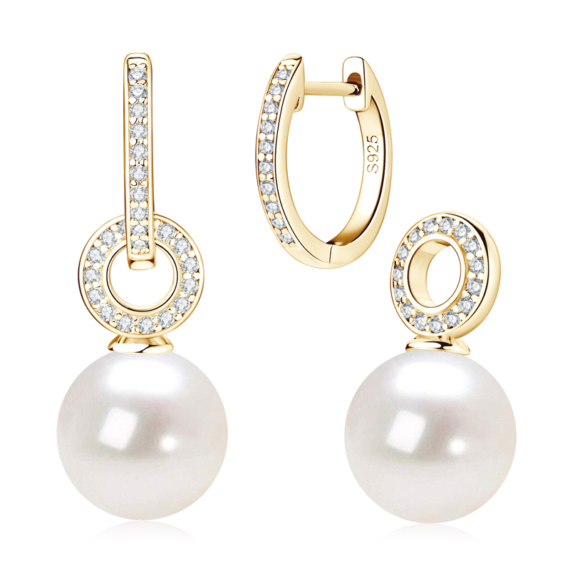 High-grade 9-10 mm  AAAA Shell Pearl with Zircon Stones  Hoop Earrings