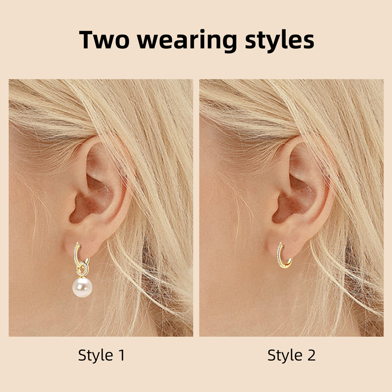 High-grade 9-10 mm  AAAA Shell Pearl with Zircon Stones  Hoop Earrings