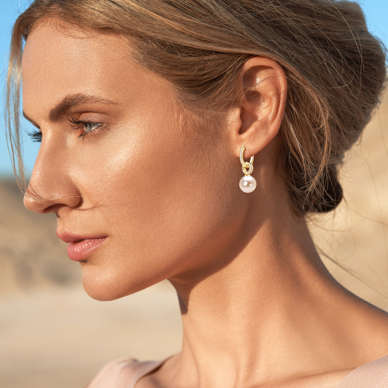 High-grade 9-10 mm  AAAA Shell Pearl with Zircon Stones  Hoop Earrings