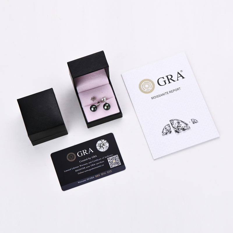 Natural 9-10 mm Tahitian Black Pearl with Moissanite Accents Stud Earrings