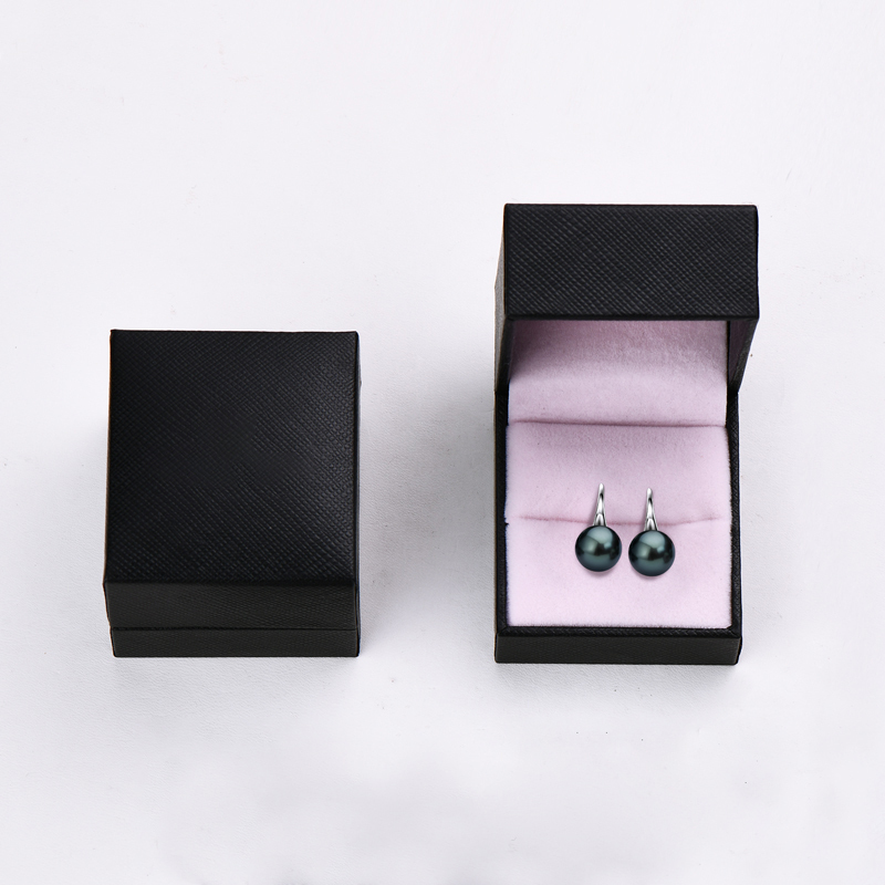 9 mm Natural Seawater Tahitian Black Round Pearl Classic Hook Earrings