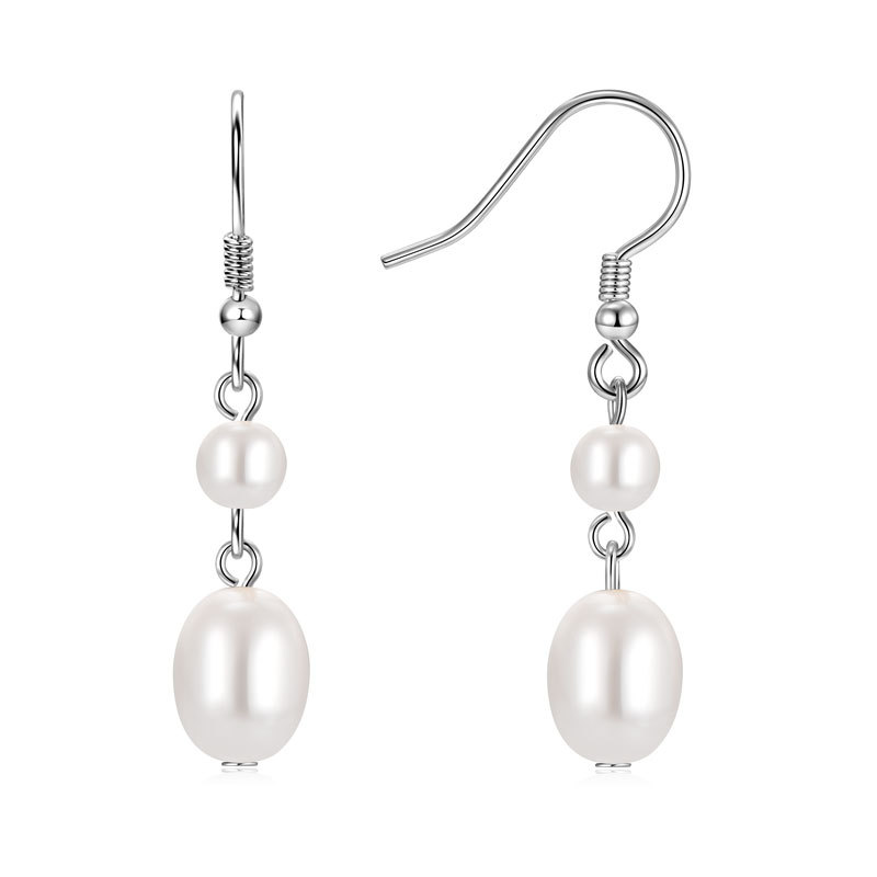 5 mm (Round) & 8x10 mm (Oval) White Shell Bead Pearl Hook Earrings