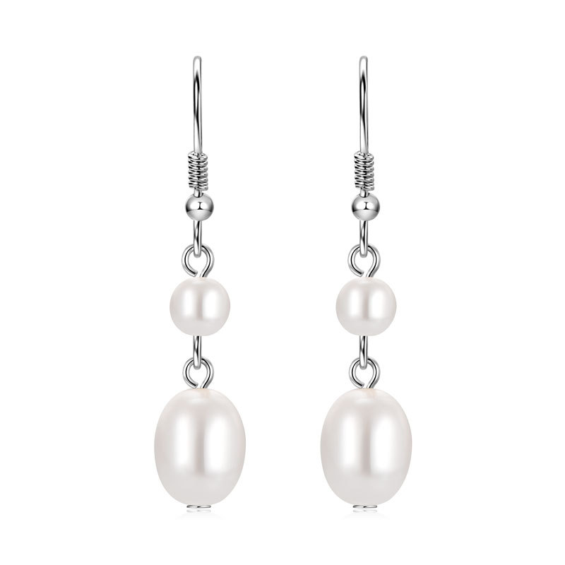 5 mm (Round) & 8x10 mm (Oval) White Shell Bead Pearl Hook Earrings