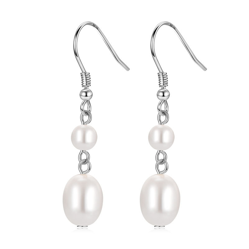 5 mm (Round) & 8x10 mm (Oval) White Shell Bead Pearl Hook Earrings