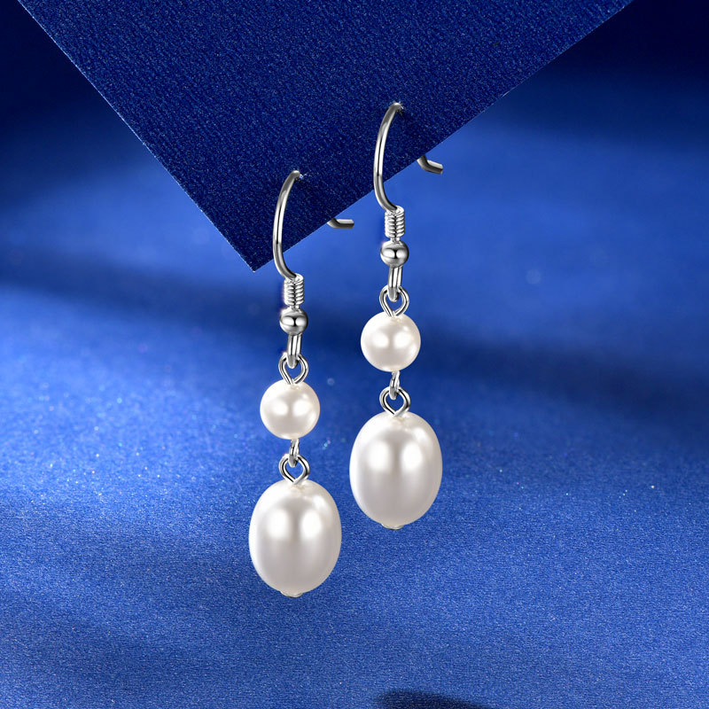 5 mm (Round) & 8x10 mm (Oval) White Shell Bead Pearl Hook Earrings
