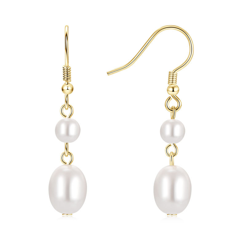 5 mm (Round) & 8x10 mm (Oval) White Shell Bead Pearl Hook Earrings
