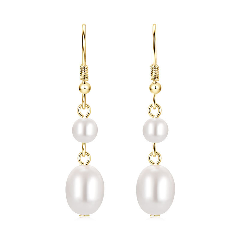 5 mm (Round) & 8x10 mm (Oval) White Shell Bead Pearl Hook Earrings