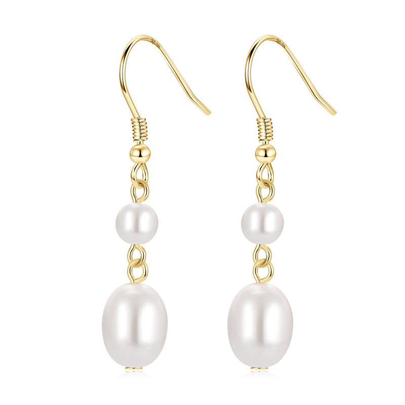 5 mm (Round) & 8x10 mm (Oval) White Shell Bead Pearl Hook Earrings